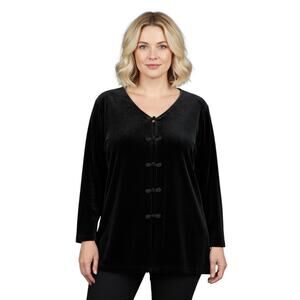 Vintage Clio II Womens Cardigan Top Velvet V Neck Frog Closure Y2K Boho Sz 2X